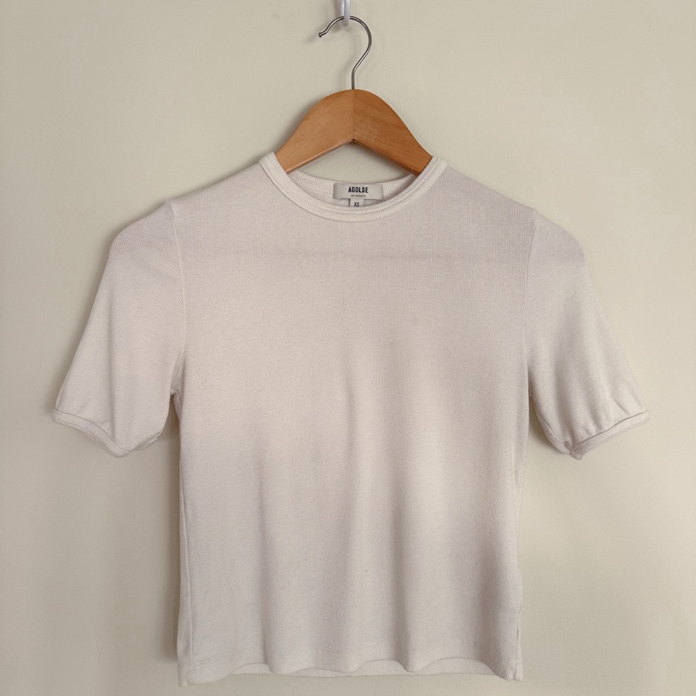 Agolde White Rib Short Sleeve Tee